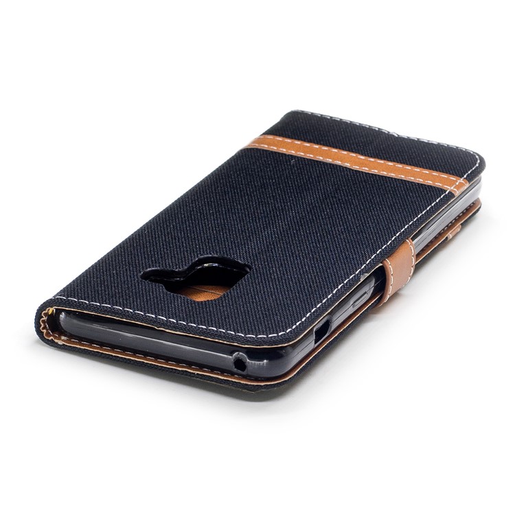 For Samsung Galaxy A5 (2018) Two-tone Jean Cloth Wallet PU Leather Case - Black-7