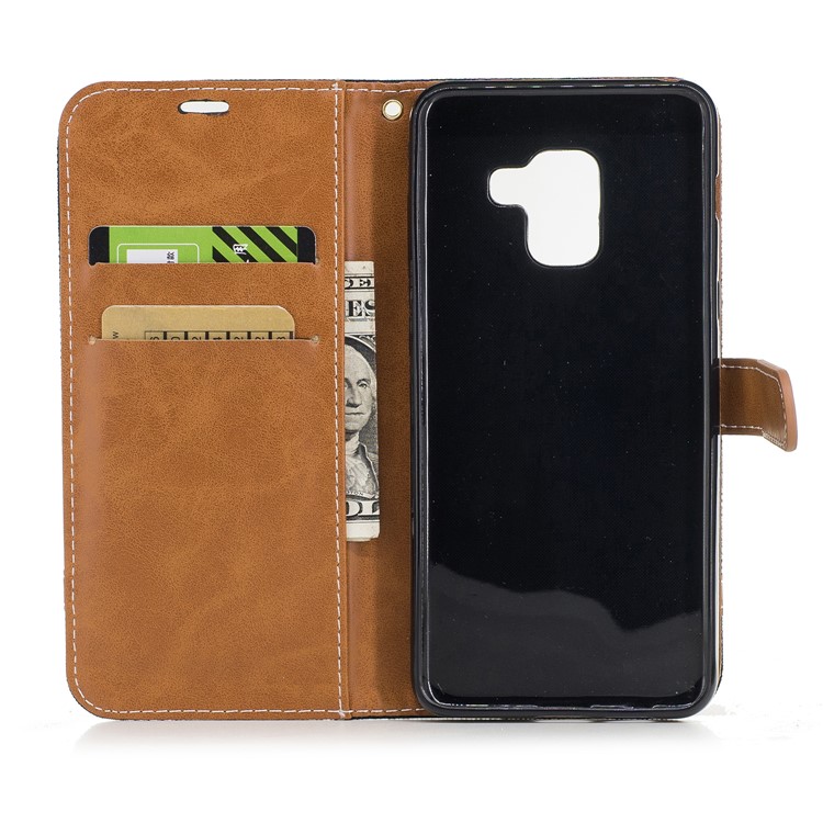 For Samsung Galaxy A5 (2018) Two-tone Jean Cloth Wallet PU Leather Case - Black-8
