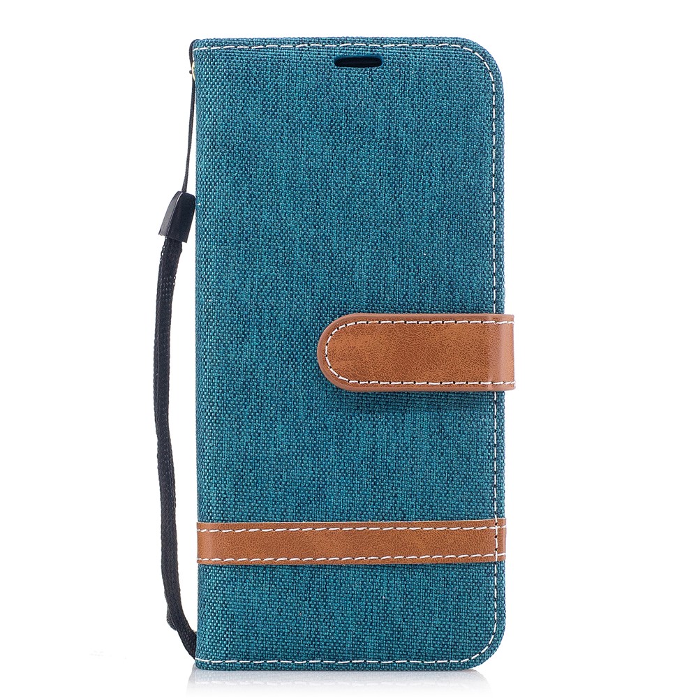 For Samsung Galaxy A8 (2018) Bi-color Jean Cloth PU Leather Card Holder Mobile Casing - Green-2
