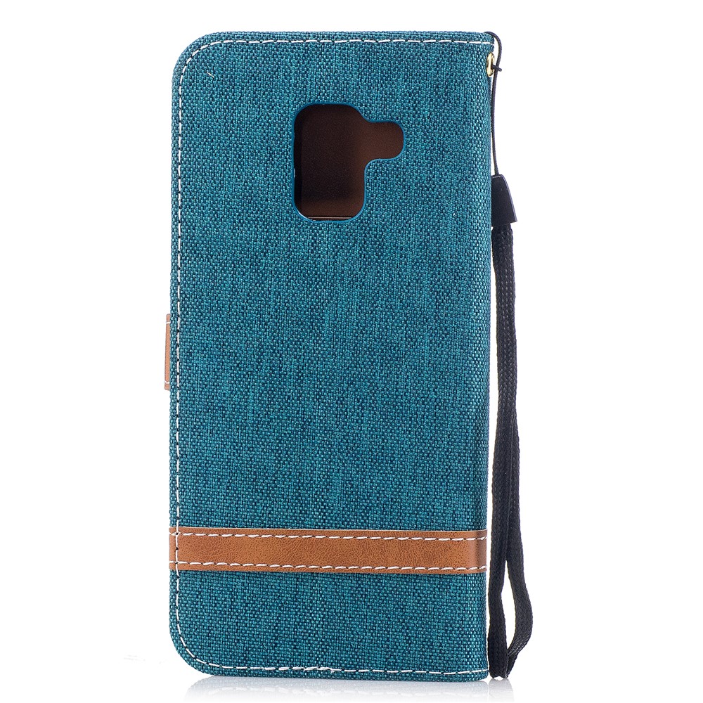 For Samsung Galaxy A8 (2018) Bi-color Jean Cloth PU Leather Card Holder Mobile Casing - Green-3