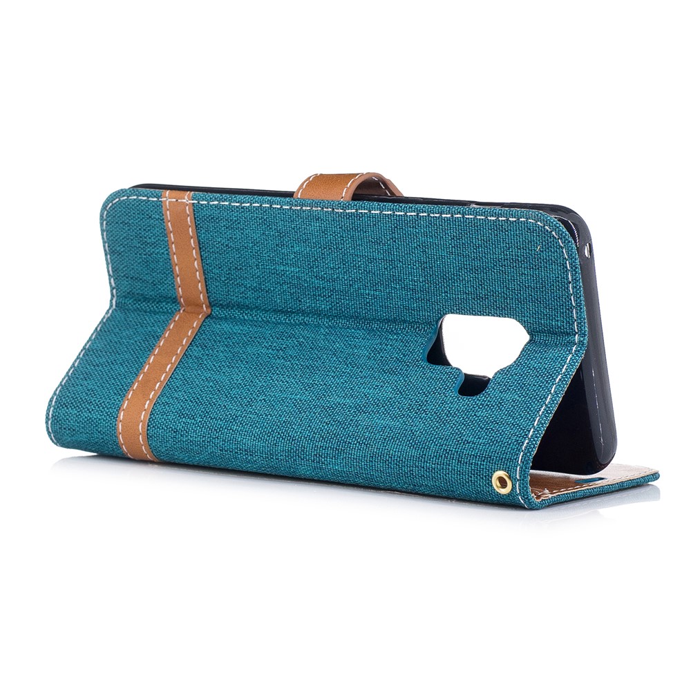 For Samsung Galaxy A8 (2018) Bi-color Jean Cloth PU Leather Card Holder Mobile Casing - Green-4