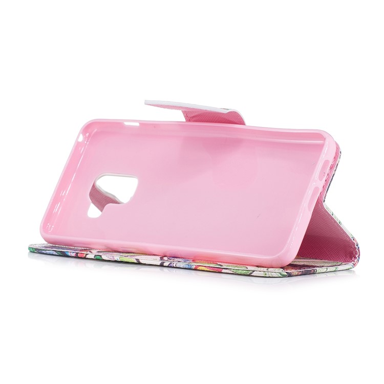 Suporte De Impressão Padrão Estojo Móvel De Couro Para Samsung Galaxy Coaxial A8 (2018) - Árvore Colorida-5