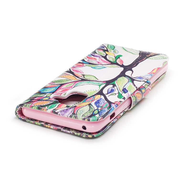 Suporte De Impressão Padrão Estojo Móvel De Couro Para Samsung Galaxy Coaxial A8 (2018) - Árvore Colorida-7