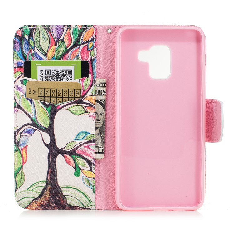 Suporte De Impressão Padrão Estojo Móvel De Couro Para Samsung Galaxy Coaxial A8 (2018) - Árvore Colorida-8