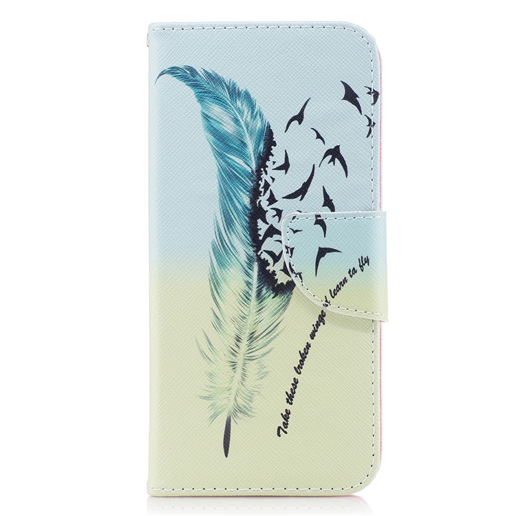 Pattern Printing Stand Leather Mobile Shell for Samsung Galaxy A8 (2018) - Feather Pattern-2