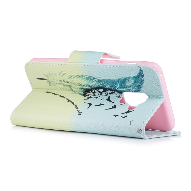 Pattern Printing Stand Leather Mobile Shell for Samsung Galaxy A8 (2018) - Feather Pattern-4