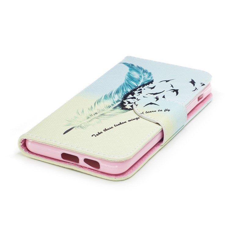 Pattern Printing Stand Leather Mobile Shell for Samsung Galaxy A8 (2018) - Feather Pattern-6