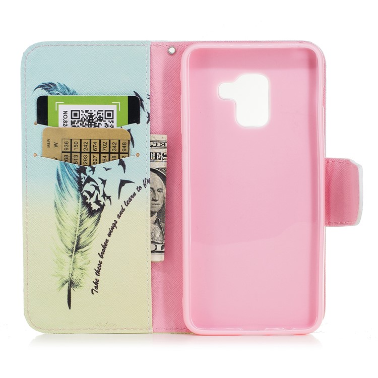 Pattern Printing Stand Leather Mobile Shell for Samsung Galaxy A8 (2018) - Feather Pattern-8