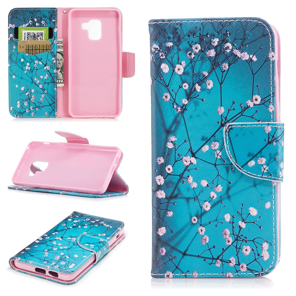 Modèle D'impression En Cuir Support Accessoire De Téléphone En Cuir Pour Samsung Galaxy A8 (2018) - Fleur Rose-1