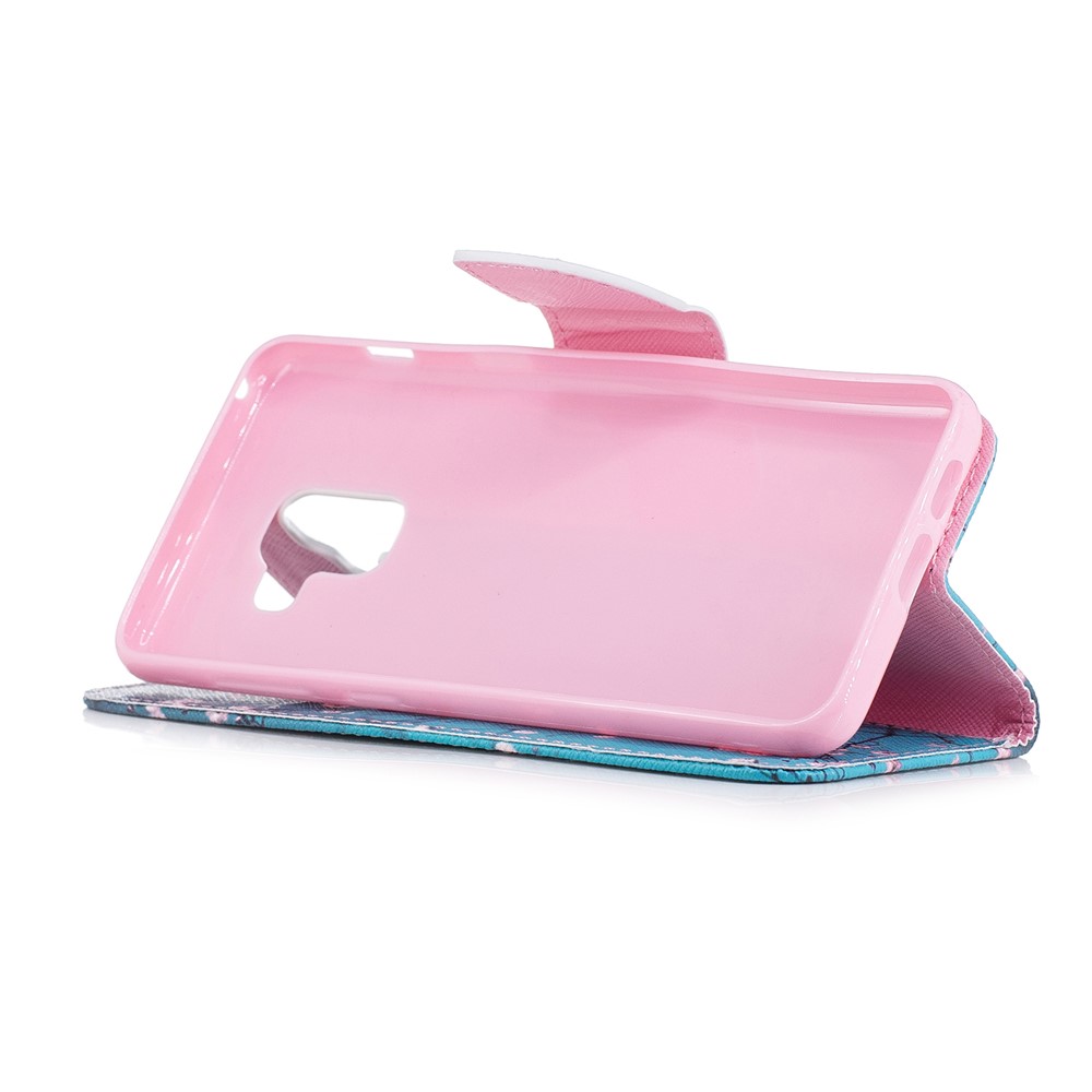 Modèle D'impression En Cuir Support Accessoire De Téléphone En Cuir Pour Samsung Galaxy A8 (2018) - Fleur Rose-3