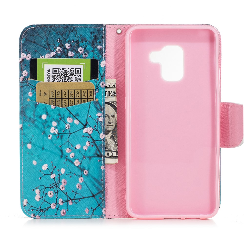 Modèle D'impression En Cuir Support Accessoire De Téléphone En Cuir Pour Samsung Galaxy A8 (2018) - Fleur Rose-6