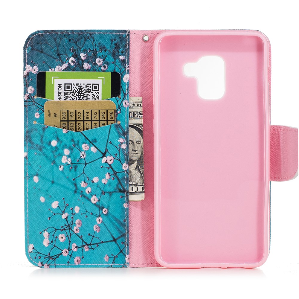 Pattern Printing Stand Case de Accesorios Para Teléfonos de Cuero Para Samsung Galaxy A8 (2018) - Florete Rosa