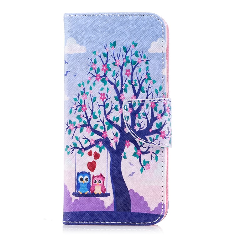 Patterned Leather Wallet Stand Cover Case for Samsung Galaxy A8 (2018) - Owl Lover and Flowered Tree-2