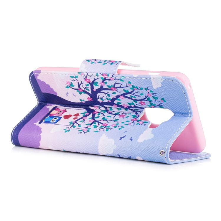 Patterned Leather Wallet Stand Cover Case for Samsung Galaxy A8 (2018) - Owl Lover and Flowered Tree-4