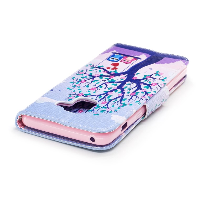 Patterned Leather Wallet Stand Cover Case for Samsung Galaxy A8 (2018) - Owl Lover and Flowered Tree-7