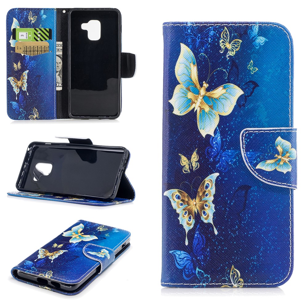 Funda Protectora De Cuero Con Estampado Para Samsung Galaxy A8 (2018) - Hermosas Mariposas