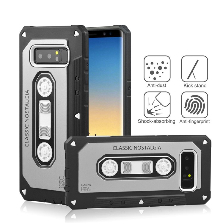 ANGIBABE Cassette Tape Shape PC + TPU Hybrid Case for Samsung Galaxy Note 8 SM-N950 - Silver-1