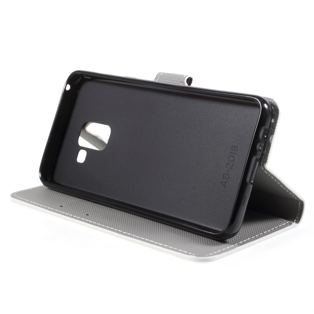 Impressão Padrão PU Couro Suporte De Carteira Magnética Suporte De Telefone Celular Protetor Para Samsung Galaxy Coaxial A8 (2018) - Borboleta Azul-4