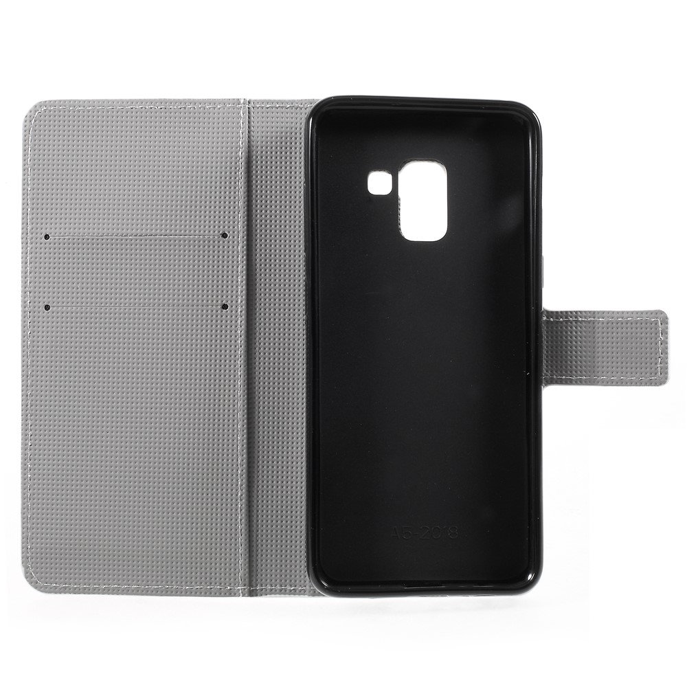 Impressão Padrão PU Couro Suporte De Carteira Magnética Suporte De Telefone Celular Protetor Para Samsung Galaxy Coaxial A8 (2018) - Borboleta Azul-6