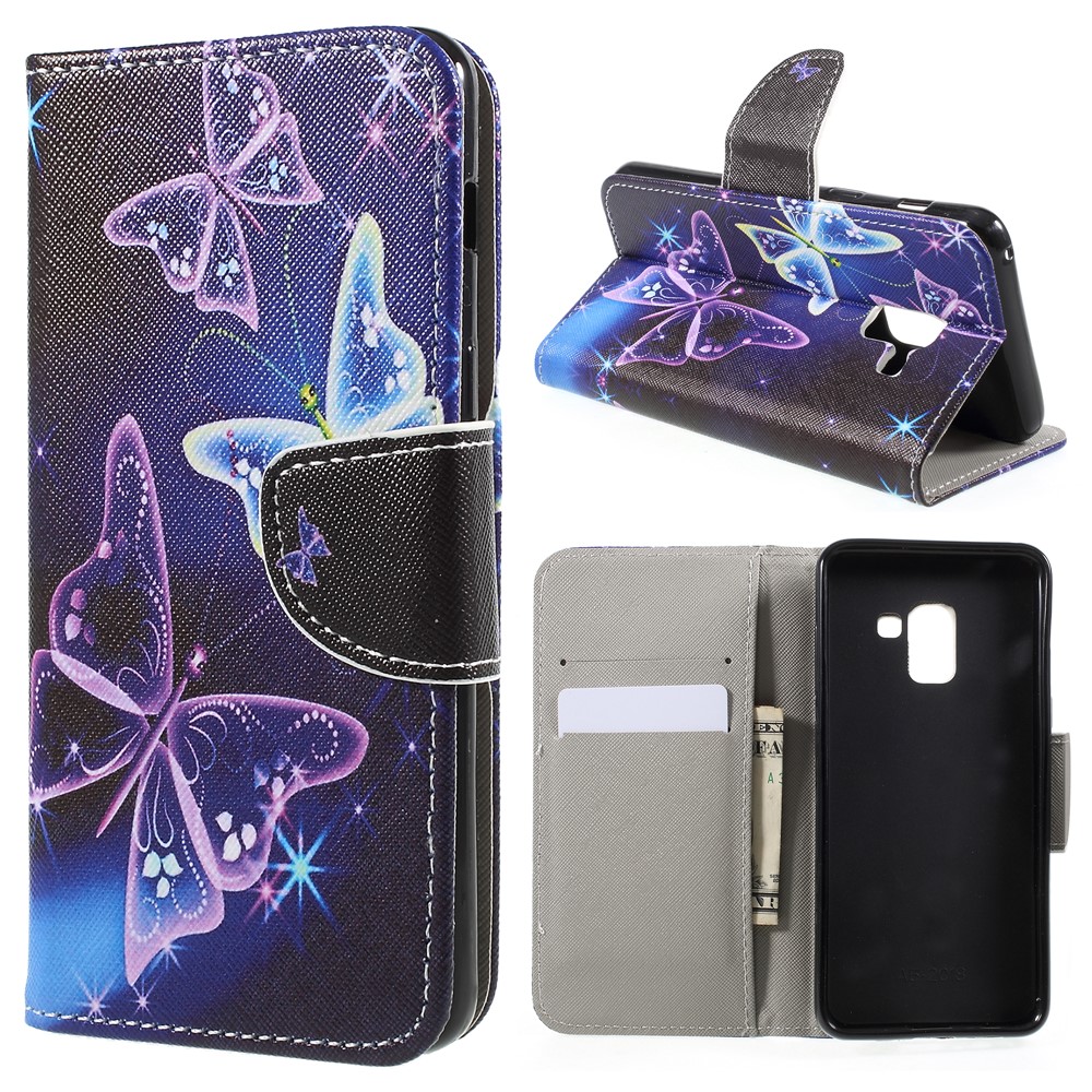 Pattern Printing Cross Texture Stand Wallet Leather Cover for Samsung Galaxy A8 (2018) - Crystal Butterfly-1