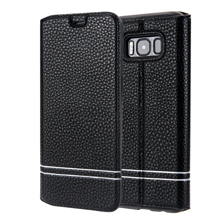 Litchi Texture PU Leather Card Holder Stand Case for Samsung Galaxy S8 Plus SM-G955 - Black-1