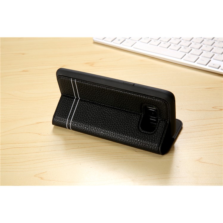 Litchi Texture PU Leather Card Holder Stand Case for Samsung Galaxy S8 Plus SM-G955 - Black-10