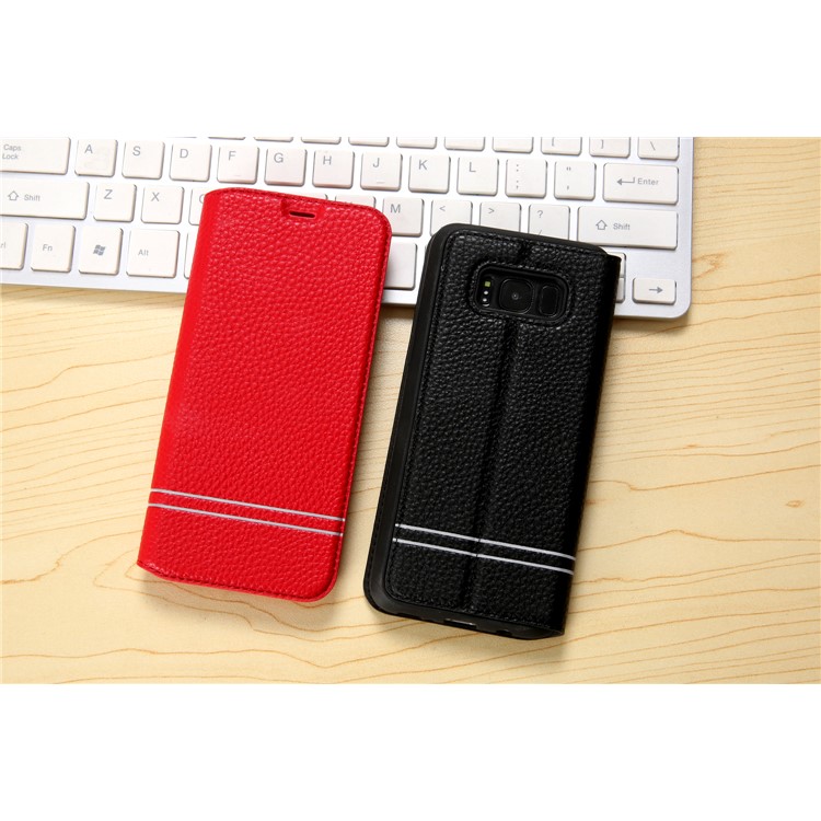 Litchi Texture PU Leather Card Holder Stand Case for Samsung Galaxy S8 Plus SM-G955 - Black-11