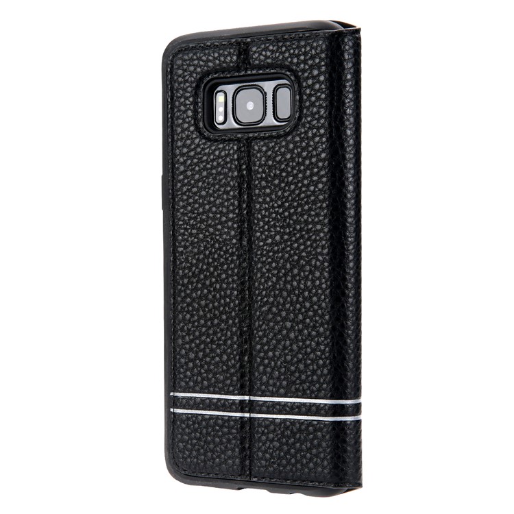 Litchi Texture PU Leather Card Holder Stand Case for Samsung Galaxy S8 Plus SM-G955 - Black-2