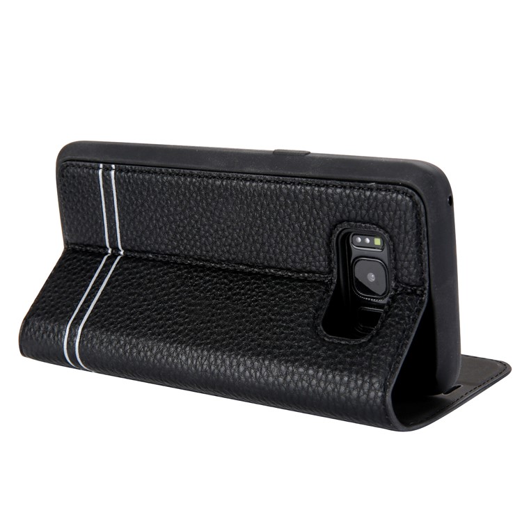 Litchi Texture PU Leather Card Holder Stand Case for Samsung Galaxy S8 Plus SM-G955 - Black-4