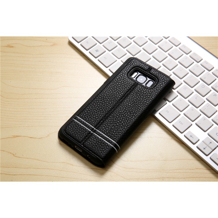 Litchi Texture PU Leather Card Holder Stand Case for Samsung Galaxy S8 Plus SM-G955 - Black-9