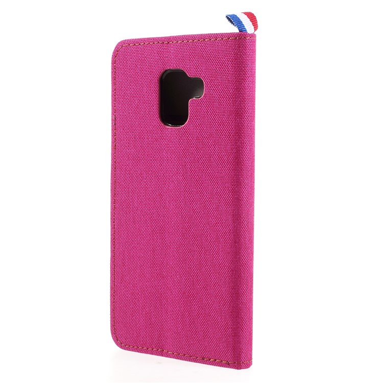 Jeans Cloth PU Leather Card Holder Stand Mobile Phone Case for Samsung Galaxy A7 (2018) - Rose-2