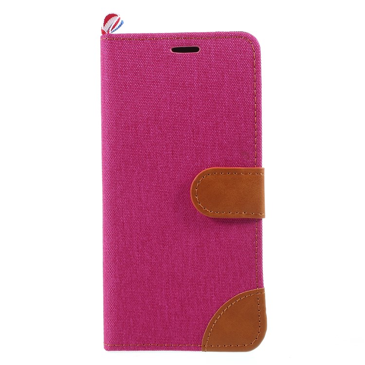 Jeans Cloth PU Leather Card Holder Stand Mobile Phone Case for Samsung Galaxy A7 (2018) - Rose-3