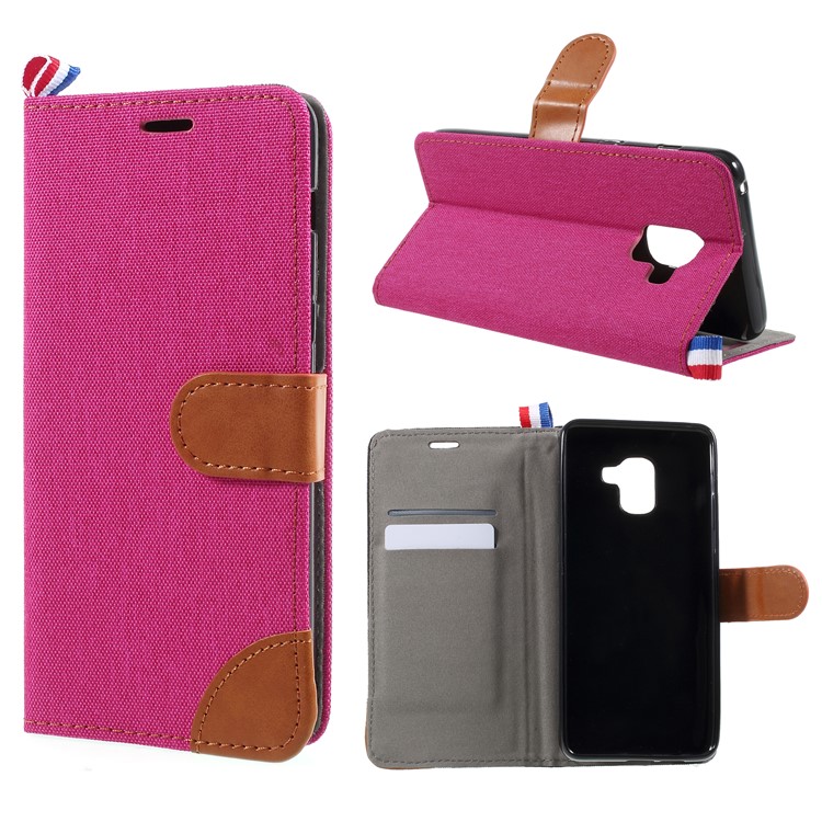 Jeans Cloth Card Holder Stand Leather Case for Samsung Galaxy A5 (2018) - Rose-1