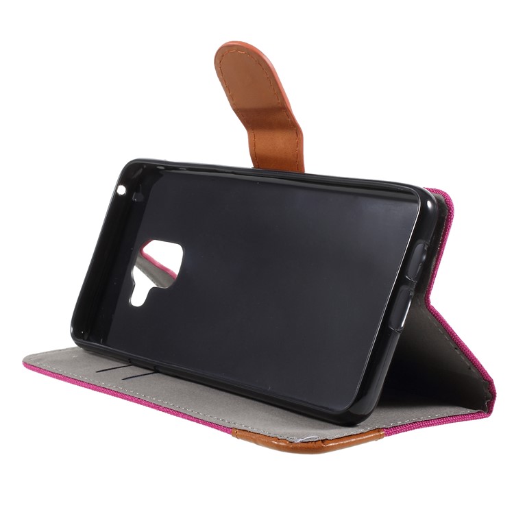 Jeans Cloth Card Holder Stand Leather Case for Samsung Galaxy A5 (2018) - Rose-4