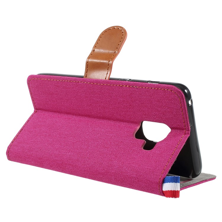 Jeans Cloth Card Holder Stand Leather Case for Samsung Galaxy A5 (2018) - Rose-5