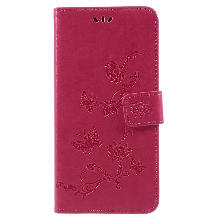 Imprint Butterfly Flower Leather Wallet Stand Phone Case for Samsung Galaxy A7 (2018) - Rose-3