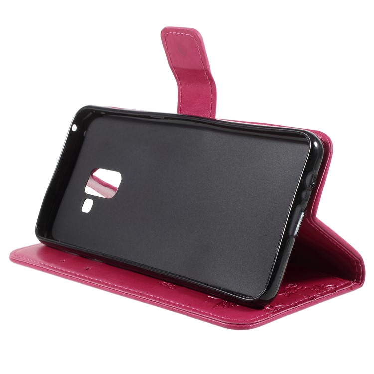 Imprint Butterfly Flower Leather Wallet Stand Phone Case for Samsung Galaxy A7 (2018) - Rose-4