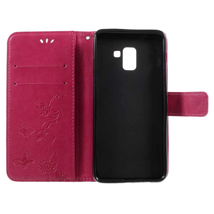 Imprint Butterfly Flower Leather Wallet Stand Phone Case for Samsung Galaxy A7 (2018) - Rose-6
