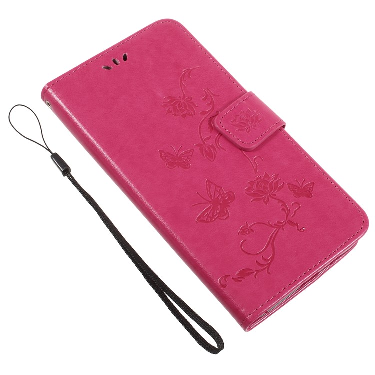 Imprint Butterfly Flower Leather Wallet Stand Phone Case for Samsung Galaxy A7 (2018) - Rose-7