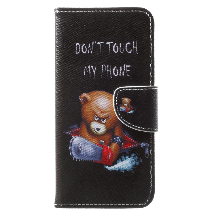 Cubierta Cruzada De La Cartera Del Cuero De La Textura Cruzada Para La Galaxia A8 Plus De Samsung (2018) - Oso Y Enojado Advertencia-1