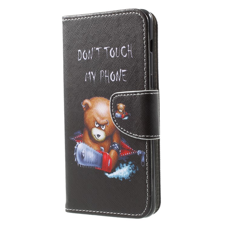 Cubierta Cruzada De La Cartera Del Cuero De La Textura Cruzada Para La Galaxia A8 Plus De Samsung (2018) - Oso Y Enojado Advertencia-3