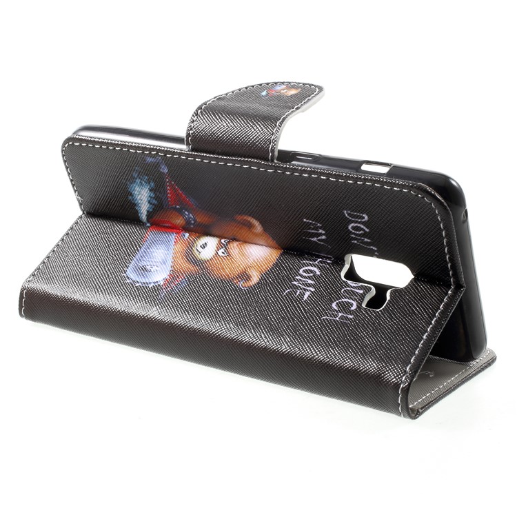 Cubierta Cruzada De La Cartera Del Cuero De La Textura Cruzada Para La Galaxia A8 Plus De Samsung (2018) - Oso Y Enojado Advertencia-4