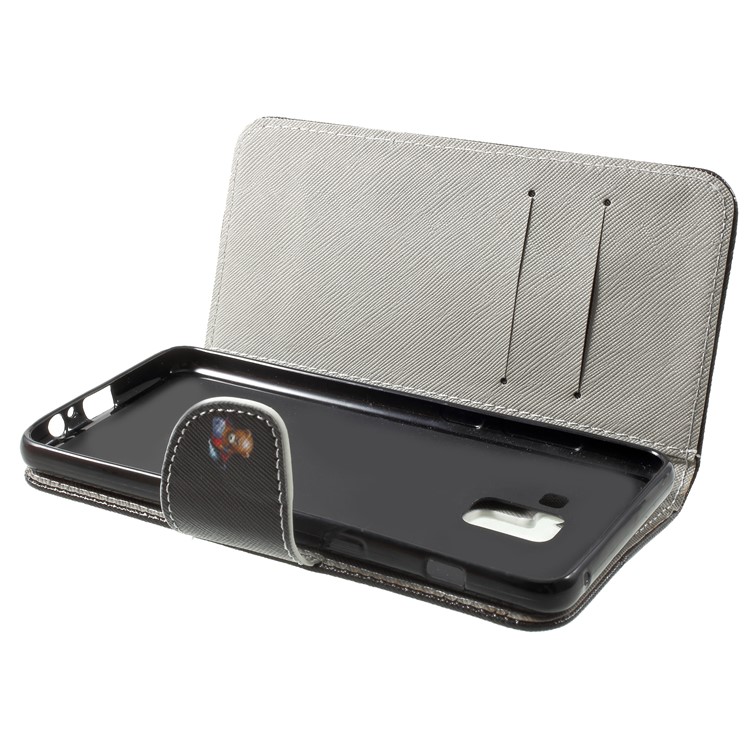 Cubierta Cruzada De La Cartera Del Cuero De La Textura Cruzada Para La Galaxia A8 Plus De Samsung (2018) - Oso Y Enojado Advertencia-5