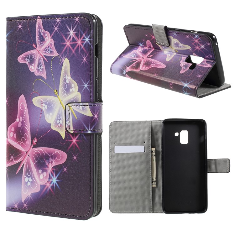For Samsung Galaxy A7 (2018) Wallet PU Leather Stand Phone Accessory Casing - Purple Butterfly-1