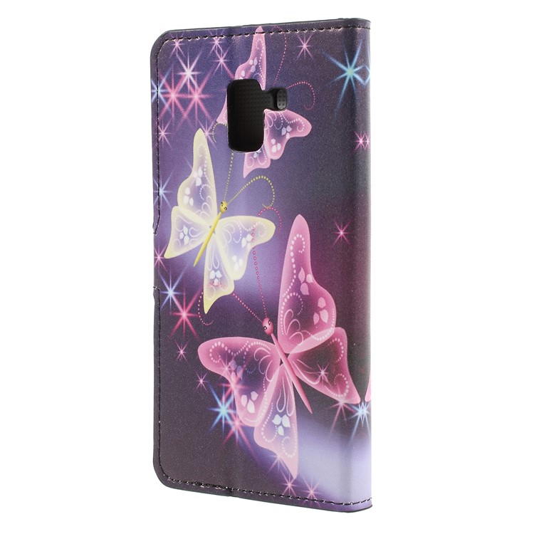 For Samsung Galaxy A7 (2018) Wallet PU Leather Stand Phone Accessory Casing - Purple Butterfly-2