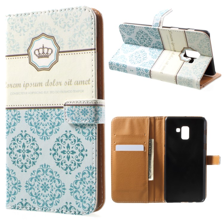 Pattern Printing Wallet Leather Magnetic Case for Samsung Galaxy A7 (2018) - Damask Flower-1