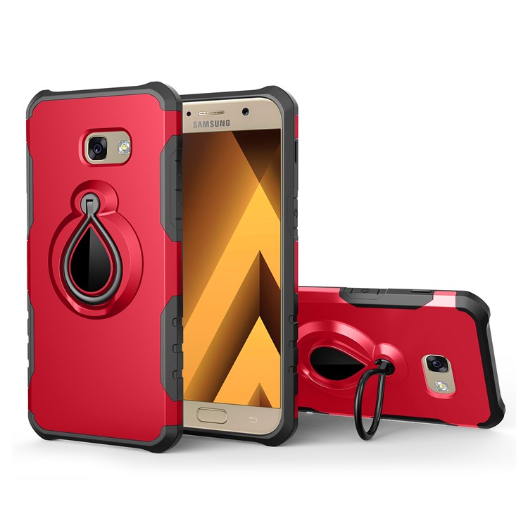 

360° Rotating Kickstand PC + TPU Hybrid Cell Phone Case for Samsung Galaxy A3 (2017) (Built-in Metal Sheet) - Red, Galaxy A3 (2017)