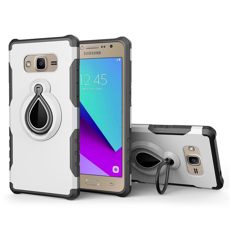 

360° Rotating Kickstand PC + TPU Combo Case for Samsung Galaxy J2 Prime (Built-in Metal Sheet) - White, Galaxy J2 Prime
