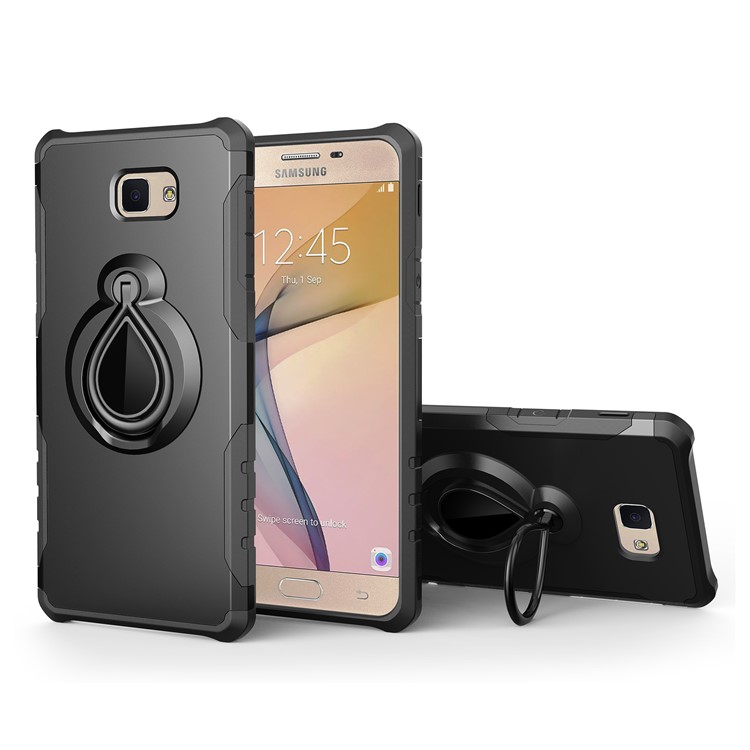 PC TPU Hybrid Raindrop Ring Kickstand Back Case for Samsung Galaxy J5 Prime / On5 (2016) - Black-1