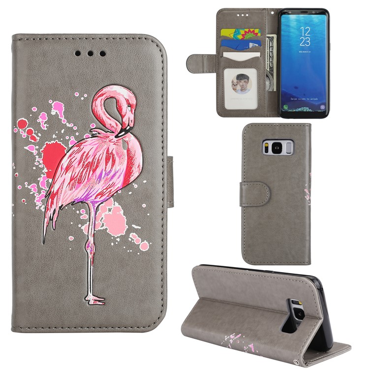 

Flamingo Glitter Powder Pattern Leather Wallet Magnetic Folio Protective Case for Samsung Galaxy S8 G950 - Grey
